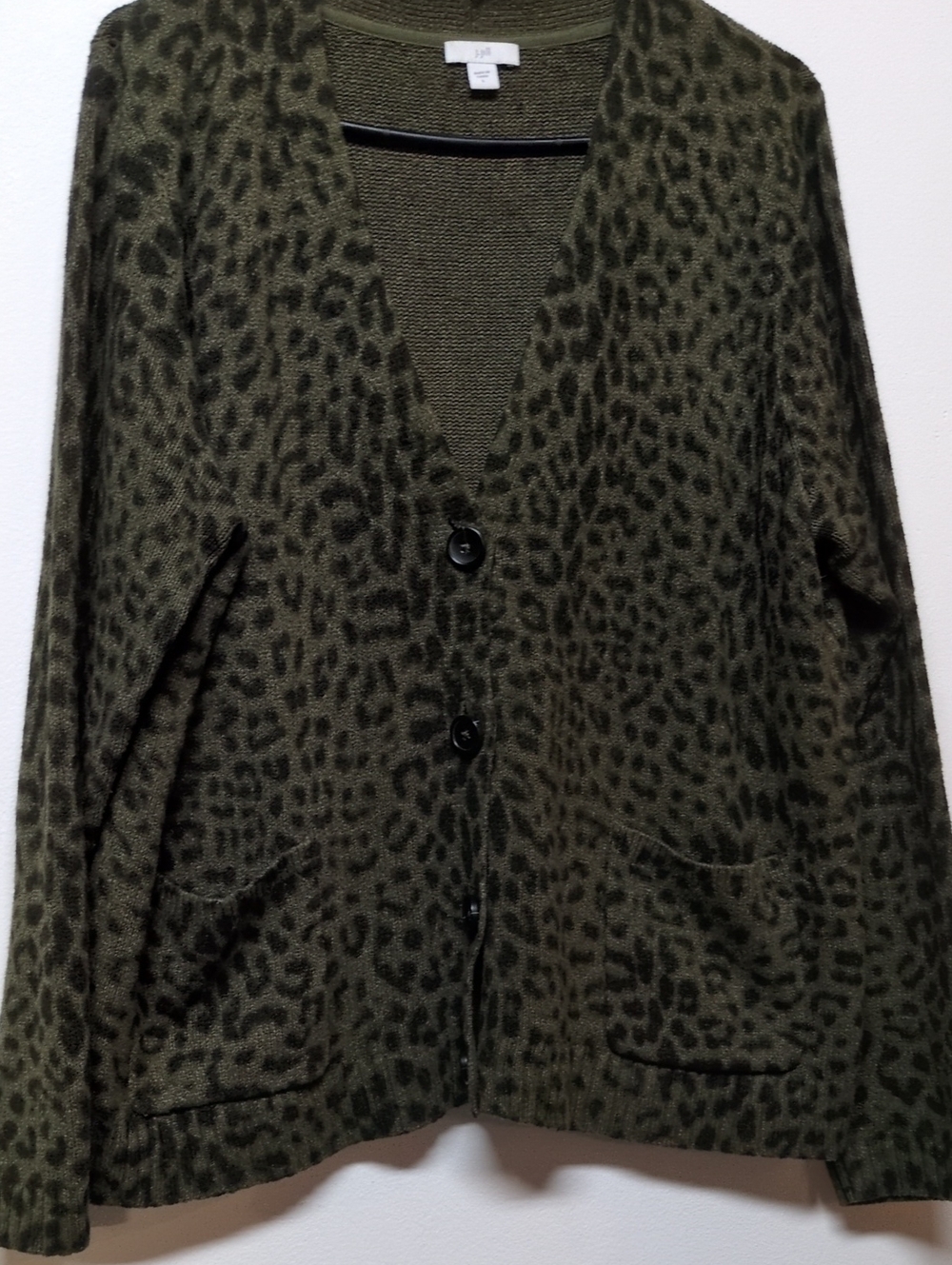 J.Jill Olive Green Leopard Print V-Neck Button Front Cardigan Size L - Picture 2 of 8